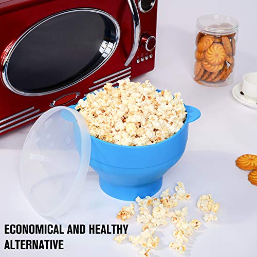 PrettyCare Microwave Popcorn Popper, Silicone Popcorn Popper Bowl, Collapsible Popcorn Maker, BPA Free and Dishwasher Safe Popcorn Machine (Light blue)