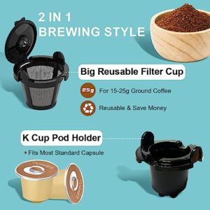 2-Way Single Serve Coffee Maker Brewer for Capsule and Ground Coffee, Mini Coffee Machine with Self-Cleaning Function and 8-14 oz Brew Size