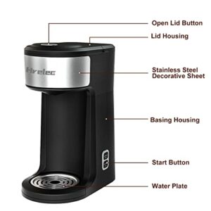 2-Way Single Serve Coffee Maker Brewer for Capsule and Ground Coffee, Mini Coffee Machine with Self-Cleaning Function and 8-14 oz Brew Size