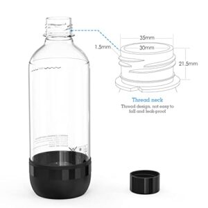 Mycket Soda Maker Bottles, Carbonating Bottles, 1L BPA Free Reusable PET Sparkling Water Bottles for Soda Machine, 2 Pack, Black+White