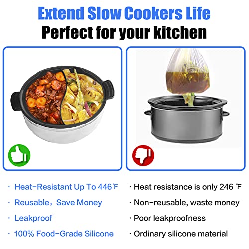 Esycooying Silicone Slow Cooker Divider Liners, Reusable/Easy Clean/BPA Free/Leakproof/Silicone Slow Cooker Divider, Dishwasher Safe Divider Liner for Most 6 Quart Slow Cooker