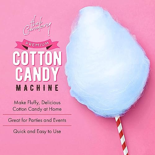 The Candery Cotton Candy Machine with Stainless Steel Bowl 2.0 and Floss Bundle- Flossing Sugar Floss, Sugar-Free Candy for Birthday Parties Fairs, Festivals- Includes 5 Floss Sugar Flavors 12oz Jars and 50 Paper Cones & Scooper