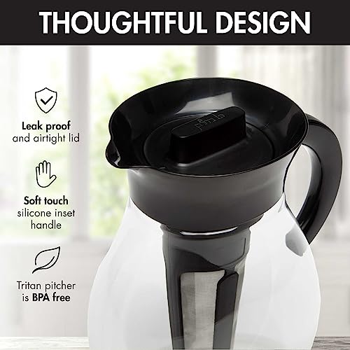 Primula The Big Iced Tea Maker and Infuser, Plastic Beverage Pitcher with Leak Proof, Airtight Lid, Fine Mesh Reusable Filter, Made without BPA, Dishwasher Safe, Black