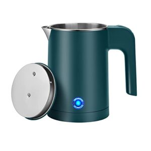 small electric kettle stainless steel, 0.6l portable travel kettle with double wall construction, mini hot water boiler heater, electric tea kettle for business trip, camping, travel, office (green)