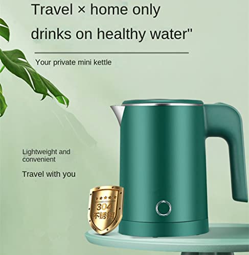 Small Electric Kettle Stainless Steel, 0.6L Portable Travel Kettle with Double Wall Construction, Mini Hot Water Boiler Heater, Electric Tea Kettle for Business Trip, Camping, Travel, Office (Green)