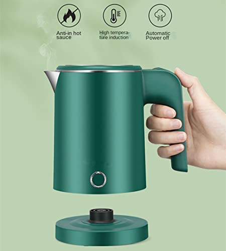 Small Electric Kettle Stainless Steel, 0.6L Portable Travel Kettle with Double Wall Construction, Mini Hot Water Boiler Heater, Electric Tea Kettle for Business Trip, Camping, Travel, Office (Green)