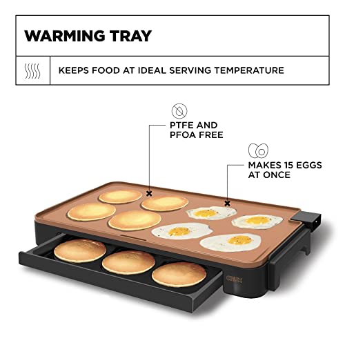 CRUX XL Electric Griddle TI with Nonstick Ceramic Coating, Cool-Touch Handles, and Slide-Out Drip Tray - Indoor Grill for Breakfast, Eggs, Pancakes, and Burgers