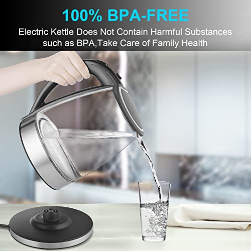 Water Electric Kettle, 1.8L Glass Electric Tea Kettle 1200w Cordless Electric Kettle with LED Light Portable Water Heater Boiler Pot Tea kettle Fast Boiling BPA-Free Auto Shut-off Boil-Dry Protection