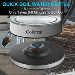 Water Electric Kettle, 1.8L Glass Electric Tea Kettle 1200w Cordless Electric Kettle with LED Light Portable Water Heater Boiler Pot Tea kettle Fast Boiling BPA-Free Auto Shut-off Boil-Dry Protection