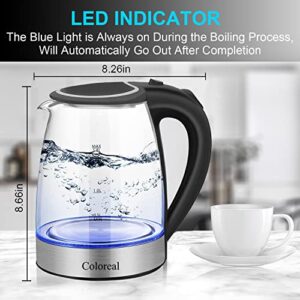 Water Electric Kettle, 1.8L Glass Electric Tea Kettle 1200w Cordless Electric Kettle with LED Light Portable Water Heater Boiler Pot Tea kettle Fast Boiling BPA-Free Auto Shut-off Boil-Dry Protection