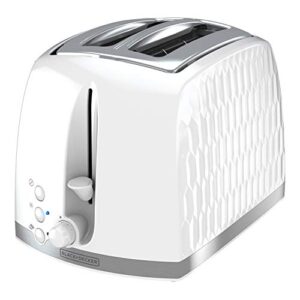 black+decker tr1250wd honeycomb collection 2-slice toaster with premium textured finish, white