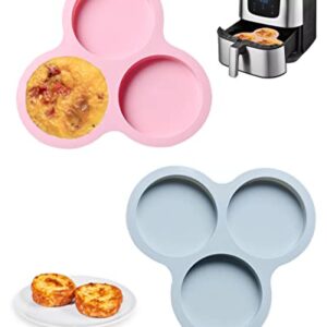 Forinces 2 Pcs Air Fryer Silicone Egg Molds for Egg Bites, Muffin Top, Breakfast Sandwiches, Hamburger Buns, Non-Stick Air Fryer Baking Pan Air Fryer Accessories