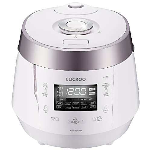 Cuckoo CRP-P1009SW 10 Cup Electric Heating Pressure Cooker & Warmer – 12 Built-in Programs, Glutinous (White), Mixed, Brown, GABA Rice, [1.8 liters]