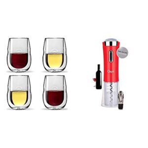 ozeri nouveaux ii electric wine opener (red) and double-wall insulated wine glasses set