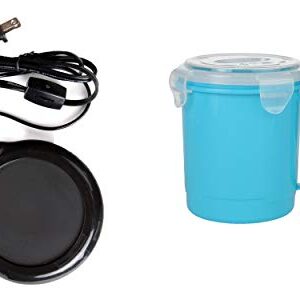 Home-X Mug Warmer, Desktop Heated Coffee & Tea - Candle & Wax Warmer (Black) and Microwave Soup Mug with Secure Snap Close Vented Lid, 22 Ounce, Blue