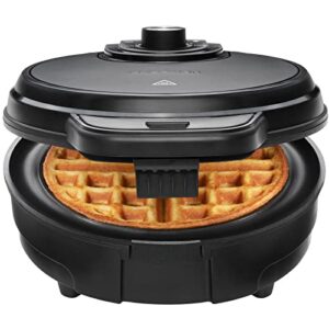chefman anti-overflow waffle maker, belgian waffle iron with seven crunch selector settings, mess-free moat catches excess batter, nonstick electric single griddle mold makes 6-inch round waffles