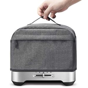 VOSDANS 2 Slice Toaster Cover with Zipper & Open Pockets Kitchen Small Appliance Cover with Handle, Dust and Fingerprint Protection, Machine Washable, Dark Grey (Patent Design)