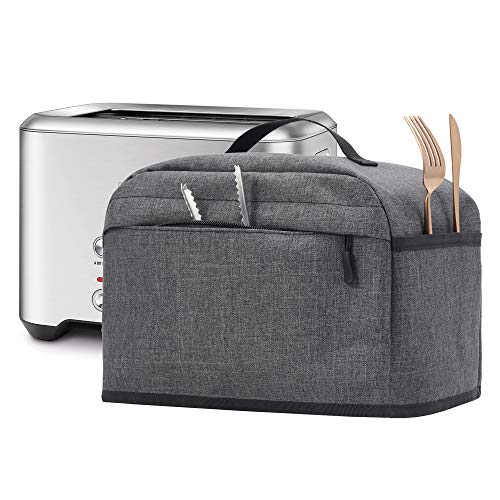 VOSDANS 2 Slice Toaster Cover with Zipper & Open Pockets Kitchen Small Appliance Cover with Handle, Dust and Fingerprint Protection, Machine Washable, Dark Grey (Patent Design)