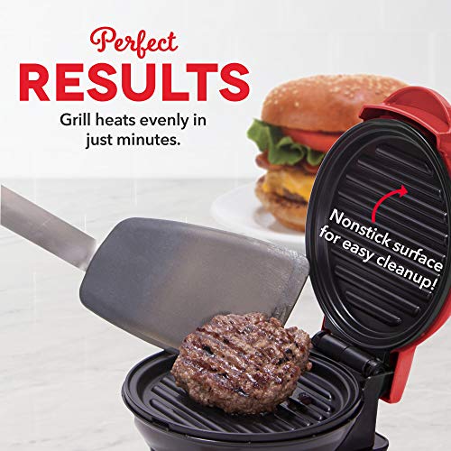 Dash DMS001SL Mini Maker Electric Round Griddle + Included Recipe Book, Silver & Mini Maker Portable Grill Machine + Panini Press with Recipe Guide - Red