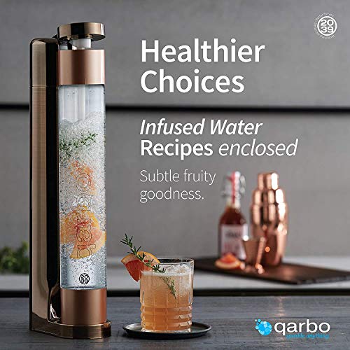 qarbo sparkling water maker with 4 bottles, 3 aircharge caps and cleaning brush (Dark Bronze)