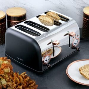 Megachef 4 Slice Wide Slot Toaster with Variable Browning in Black and Rose Gold