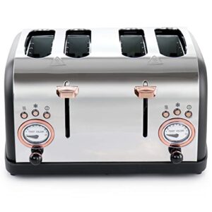 Megachef 4 Slice Wide Slot Toaster with Variable Browning in Black and Rose Gold