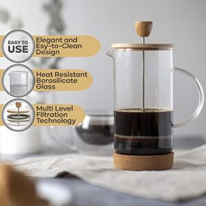 UpNew Style French Press Coffee Maker 34 Ounce, Cold Brew Coffee Maker, Stainless Steel French Press Glass, Heat-resistant Thickened Borosilicate Glass, Eco-friendly Bamboo lid, Cork Base