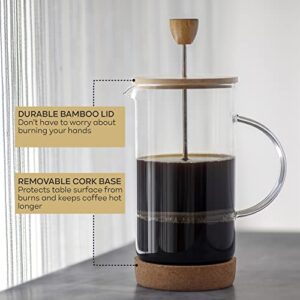 UpNew Style French Press Coffee Maker 34 Ounce, Cold Brew Coffee Maker, Stainless Steel French Press Glass, Heat-resistant Thickened Borosilicate Glass, Eco-friendly Bamboo lid, Cork Base