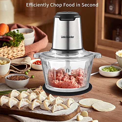 Liebe&Lecker Food Processor, Electric Food Chopper with 2 Bowls 8 Cup and 8 Cup, Meat Grinder with 4 Large Sharp Blades for Fruits, Meat, Vegetables, Baby Food, Nuts, 2 Speed, 350W