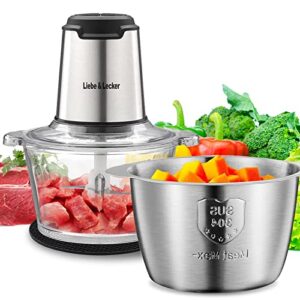 liebe&lecker food processor, electric food chopper with 2 bowls 8 cup and 8 cup, meat grinder with 4 large sharp blades for fruits, meat, vegetables, baby food, nuts, 2 speed, 350w
