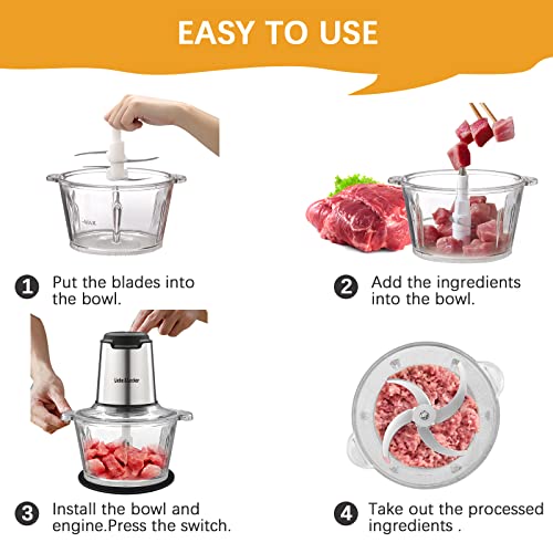 Liebe&Lecker Food Processor, Electric Food Chopper with 2 Bowls 8 Cup and 8 Cup, Meat Grinder with 4 Large Sharp Blades for Fruits, Meat, Vegetables, Baby Food, Nuts, 2 Speed, 350W