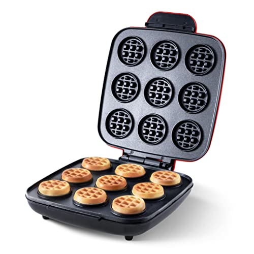 Delish By Dash Waffle Bite Maker, Makes 9 x 2.4” Waffle Bites with Delish Recipes for Breakfast, Snacks, Dessert, and More - Red