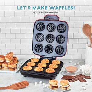 Delish By Dash Waffle Bite Maker, Makes 9 x 2.4” Waffle Bites with Delish Recipes for Breakfast, Snacks, Dessert, and More - Red