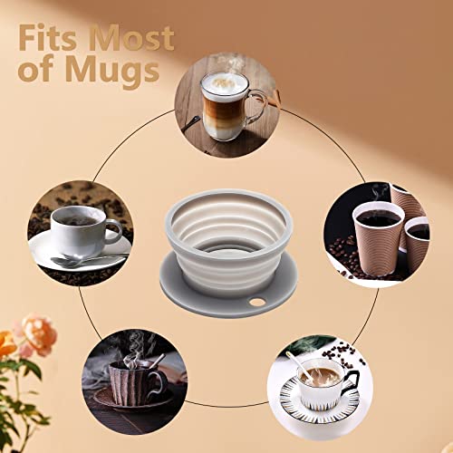 MQQFU Paperless Collapsible Pour Over Coffee Dripper, Portable Reusable Pour Over Coffee Maker with Stainless Steel Mesh Screen, Perfect for Single Cup Brewing, Travel, Camping, Home, Office (Grey)