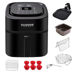 Nuwave Brio 6-Quart Healthy Digital Smart Air Fryer with Probe One-Touch Digital Controls, Advanced Cooking Functions, Removable Divider Insert & Grill Pan (NEW ACCESSORY)