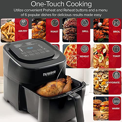 Nuwave Brio 6-Quart Healthy Digital Smart Air Fryer with Probe One-Touch Digital Controls, Advanced Cooking Functions, Removable Divider Insert & Grill Pan (NEW ACCESSORY)