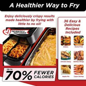 Nuwave Brio 6-Quart Healthy Digital Smart Air Fryer with Probe One-Touch Digital Controls, Advanced Cooking Functions, Removable Divider Insert & Grill Pan (NEW ACCESSORY)