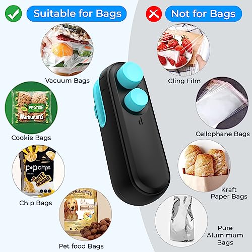 Mini Bag Sealer, 2 in 1 Chip Bag Sealer Heat Seal with Cutter Rechargeable Handheld Bag Resealer for Snacks Heat Sealer Machine Keep Food Chips Cookies Fresh, Sellador de Bolsas Plasticas