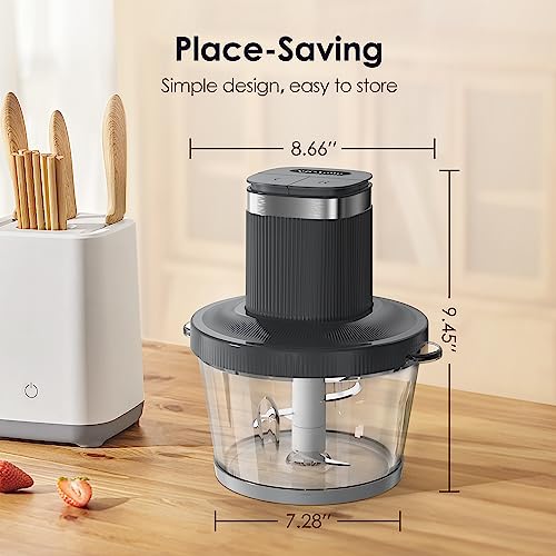 Food Processors,VASTELLE Electric Food Chopper with Bi-Level Blades, Meat Grinder and Vegetable Chopper for Baby Food, Meat, Onion, Nuts, 8 Cup BPA-free Glass Bowl, 2 Speed, Grey