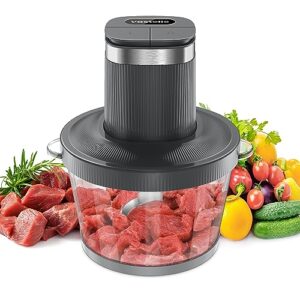 food processors,vastelle electric food chopper with bi-level blades, meat grinder and vegetable chopper for baby food, meat, onion, nuts, 8 cup bpa-free glass bowl, 2 speed, grey