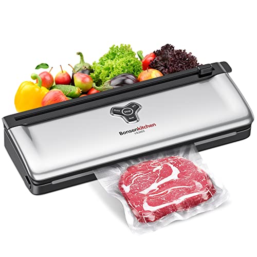 Bonsenkitchen Vacuum Sealer Machine Food Sealer, Compact Design, Air Sealing System for Dry&Moist Food Modes,Silver