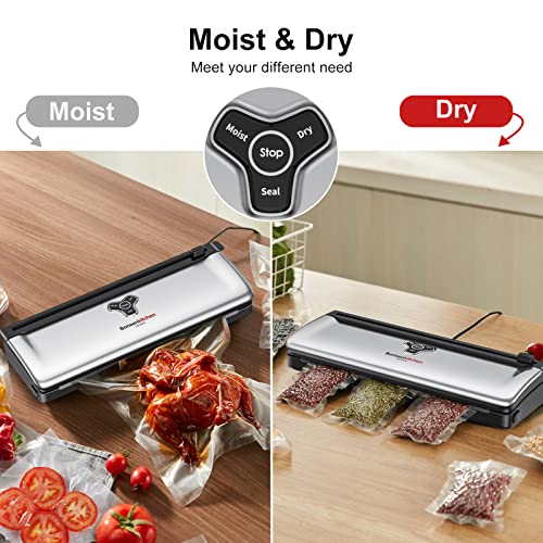 Bonsenkitchen Vacuum Sealer Machine Food Sealer, Compact Design, Air Sealing System for Dry&Moist Food Modes,Silver