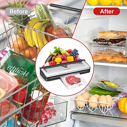 Bonsenkitchen Vacuum Sealer Machine Food Sealer, Compact Design, Air Sealing System for Dry&Moist Food Modes,Silver