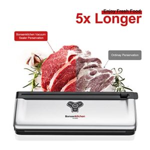 Bonsenkitchen Vacuum Sealer Machine Food Sealer, Compact Design, Air Sealing System for Dry&Moist Food Modes,Silver