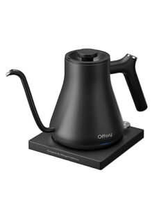 gooseneck electric kettle, offacy pour over tea kettle, full 304 stainless steel inner, 0.68mm fine v-shaped spout, auto shut-off & boil dry protection, bpa free, 1200w, 0.9l hot water boiler