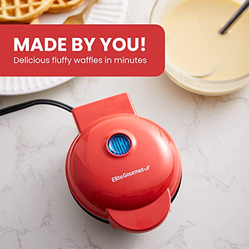 Elite Gourmet EWM015R# Electric Nonstick 4.5-inch Mini Waffle Maker, Belgian Waffles, Compact Design, Hash Browns, Keto, Snacks, Sandwich, Eggs, Easy to Clean, Red