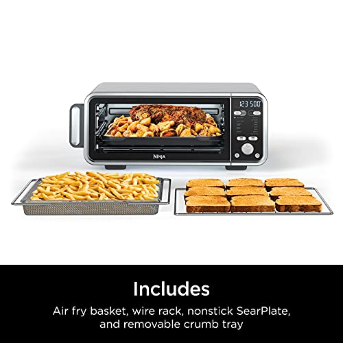 Ninja SP301 Dual Heat Air Fry Countertop 13-in-1 Oven with Extended Height, XL Capacity, Flip Up & Away Capability for Storage Space, with Air Fry Basket, SearPlate, Wire Rack & Crumb Tray, Silver