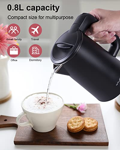 0.8L Electric Kettle Stainless Steel, 800 Watts Small Electric Kettle Fast Boil Auto Shut-off, Portable Water Boiler for Small Kitchen, Business Trip and More