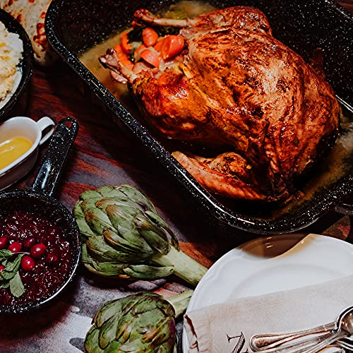 Granite Ware 25 lb. Enamelware Oven Rectangular Roaster with lid. Capacity 19.5 in (Speckled Black). Dishwasher Safe. Easy to Clean.