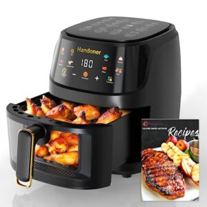 handoner air fryer max xl smart air fryer oven 6.5 qt for healthy cooking 8-in-1 presets visible cooking window diy oilless airfryer